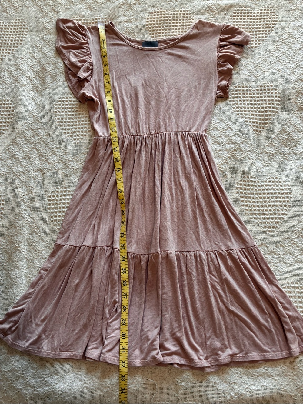 Olivia Rae Dress Flutter Sleeve Tiered Skirt Knit Stretch Blush Rose Size Small - Picture 3 of 9